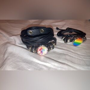 Black Leather Bracelets with Colorful Accents